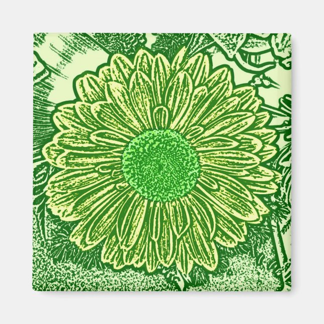 Gerbera Daisy Block Print - lime green Magnet (Front)