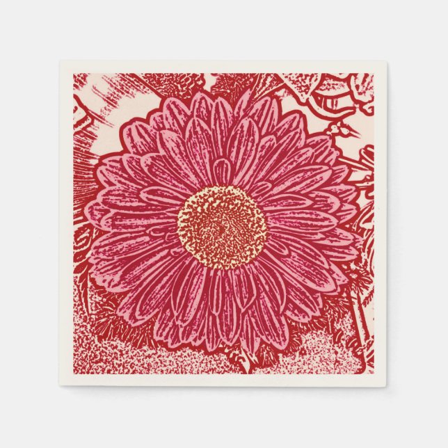 Gerbera Daisy Block Print - red and pink Napkin (Front)