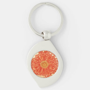 Gerbera Daisy Block Print - saffron orange Key Ring
