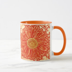 Gerbera Daisy Block Print - saffron orange Mug