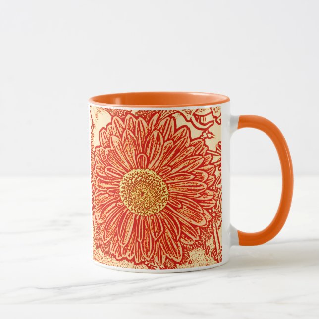 Gerbera Daisy Block Print - saffron orange Mug (Right)