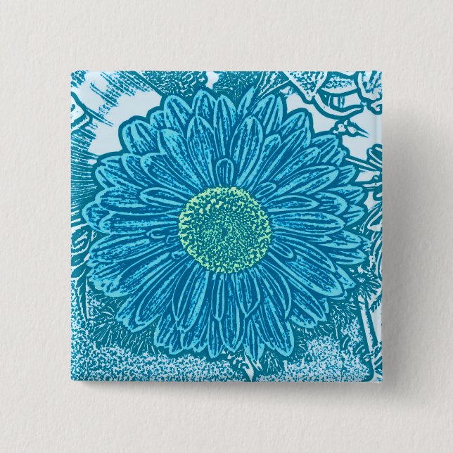 Gerbera Daisy Block Print - sea blue 15 Cm Square Badge (Front)