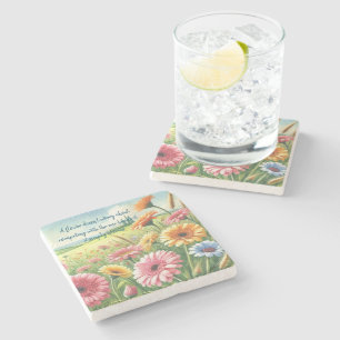 Gerbera Daisy Field & Quote Stone Coaster