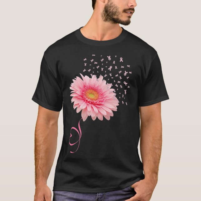 Gerbera Daisy Flower Ribbon Pollen Breast Cancer M T-Shirt (Front)