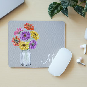 Gerbera Daisy Mason Jar Monogram For her Mouse Pad