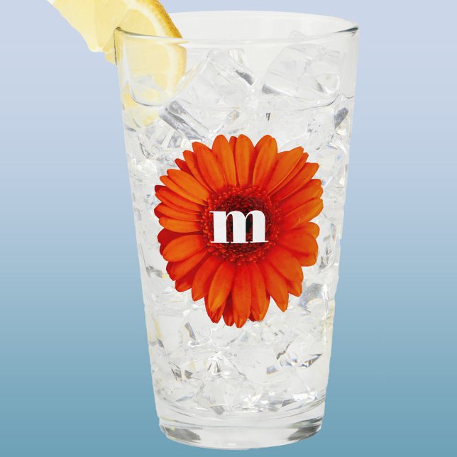 Gerbera Daisy Monogram Initial Glass (Gerbera Daisy monogram initial glass tumbler)