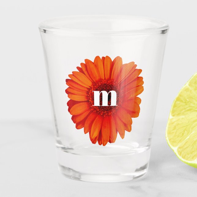 Gerbera Daisy Monogram Initial Shot Glass (Creator Uploaded)