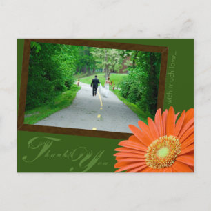 Gerbera Daisy Orange & Green Thank You Wedding Postcard