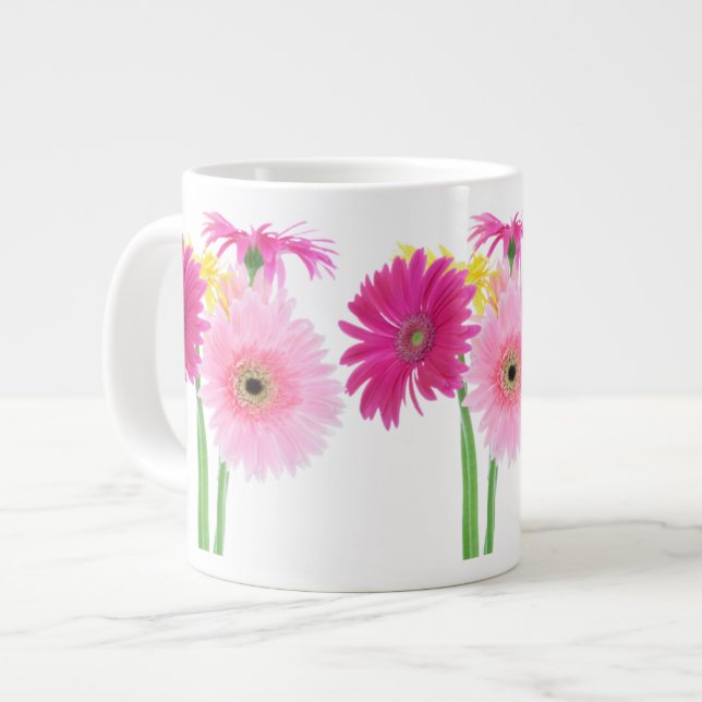 Gerbera Daisy Piink Flowers Large Coffee Mug (Front Left)