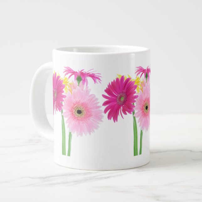 Gerbera Daisy Piink Flowers Large Coffee Mug (Front Left)