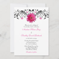 Gerbera Daisy Pink Black Floral Wedding Invitation