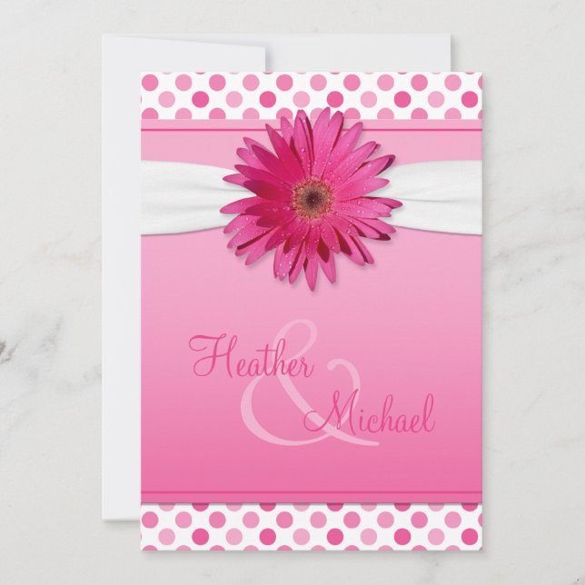 Gerbera Daisy Pink Polka Dot Wedding Invitation (Front)