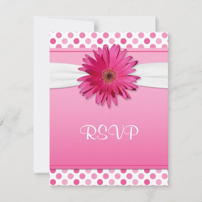 Gerbera Daisy Polka Dot Bat Mitzvah Reply Card (Front)