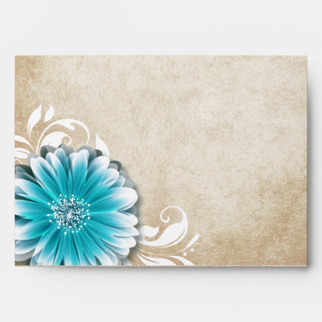 Gerbera Daisy Scroll 1 | teal oatmeal Envelopes (Front)