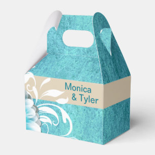 Gerbera Daisy Scroll   teal oatmeal Favour Box