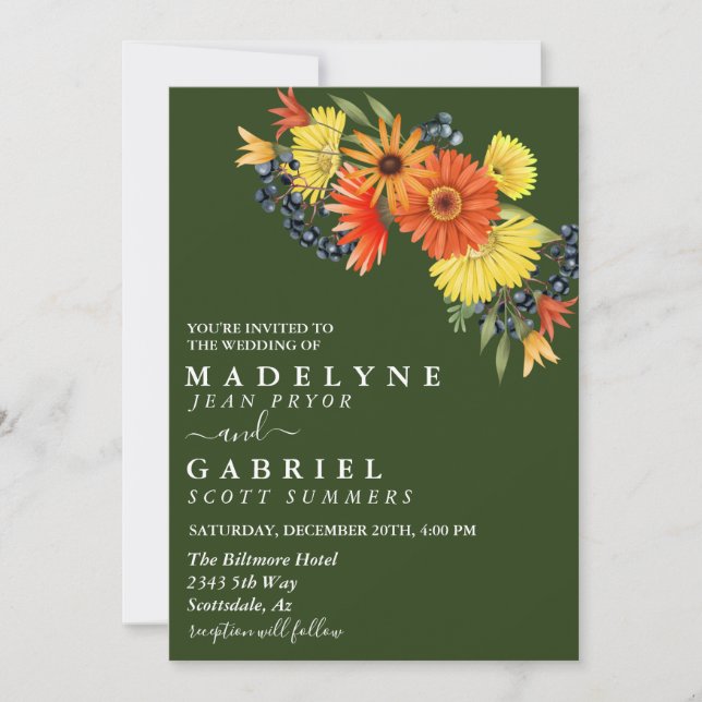 Gerbera Daisy Wedding Bouquet Floral Invitation (Front)