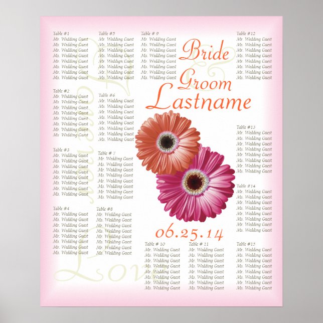 Gerbera Daisy Wedding Guest Seating Chart (Front)
