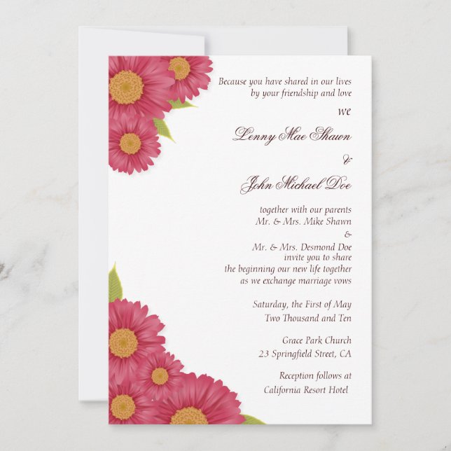 Gerbera Daisy Wedding Invitation (Front)