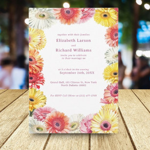 Gerbera Floral Colourful Watercolor Wedding Invitation