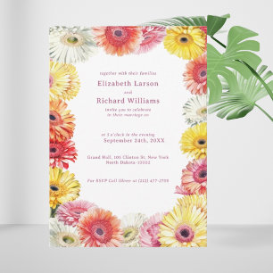 Gerbera Floral Colourful Watercolor Wedding Invitation