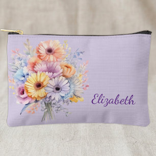 Gerbera flowers add name purple accessory pouch