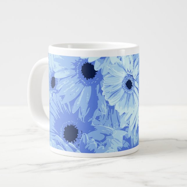 Gerbera Flowers, Blue Flowers, Pattern Of Flowers Large Coffee Mug (Front Left)