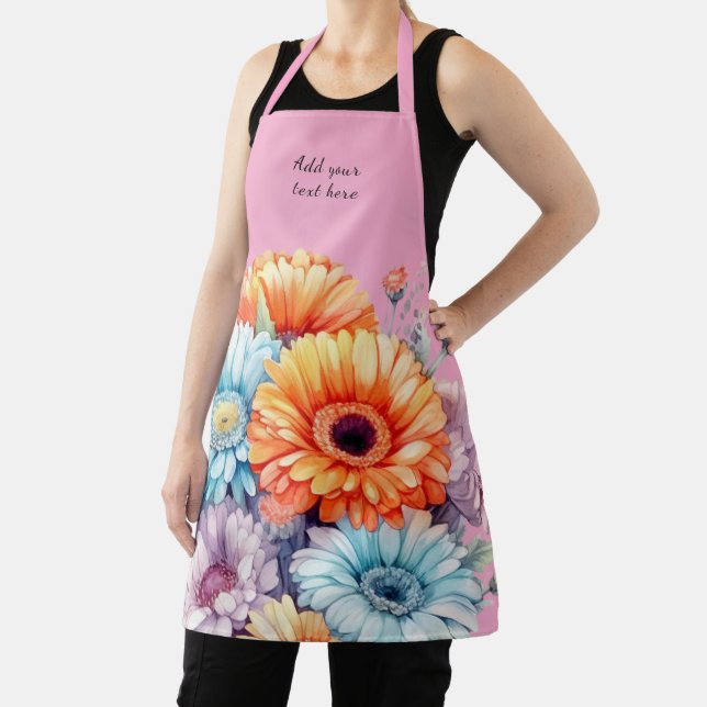 Gerbera flowers custom text pink apron (Insitu)