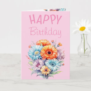 Gerbera flowers happy birthday blank pink card