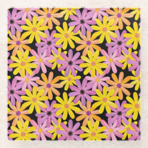 Gerbera flowers pattern, background glass coaster