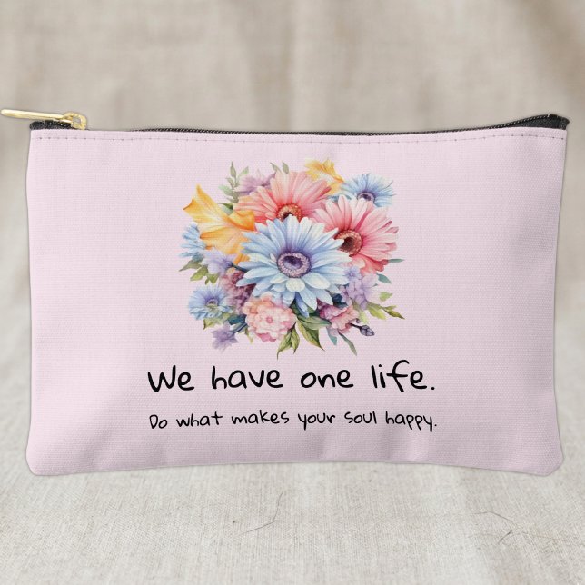 Gerbera flowers positive words pink accessory pouch (Creator Uploaded)