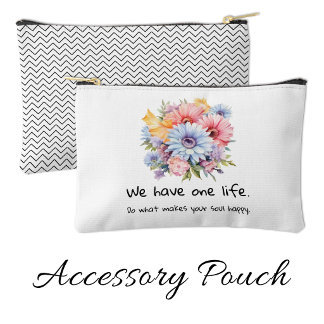 Gerbera flowers positive words white accessory pouch