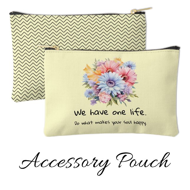 Gerbera flowers positive words yellow accessory pouch (Creator Uploaded)