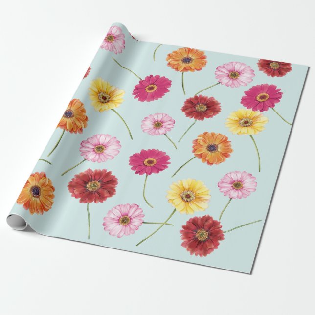 Gerbera,pink,red,orange,yellow wrapping wrapping paper (Unrolled)