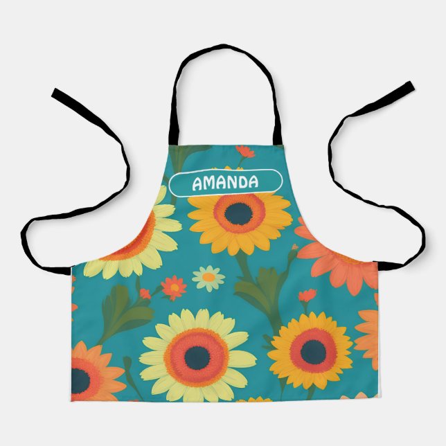 Gerbera Retro Colourful Personalised Pattern Apron (Front)