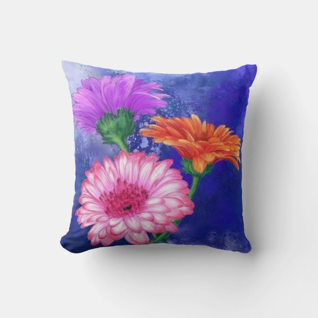 Gerberas Throw Pillow Beautiful Colour Flowers (Front)