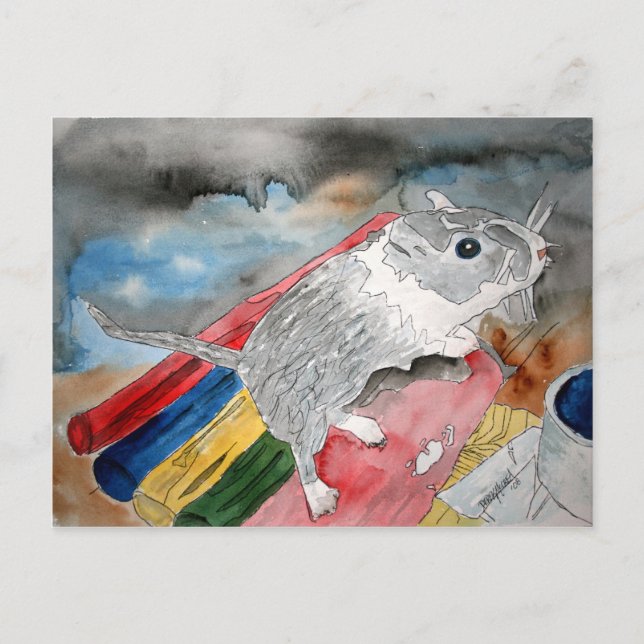 GERBIL PAINTING pet portrait art postcard (Front)