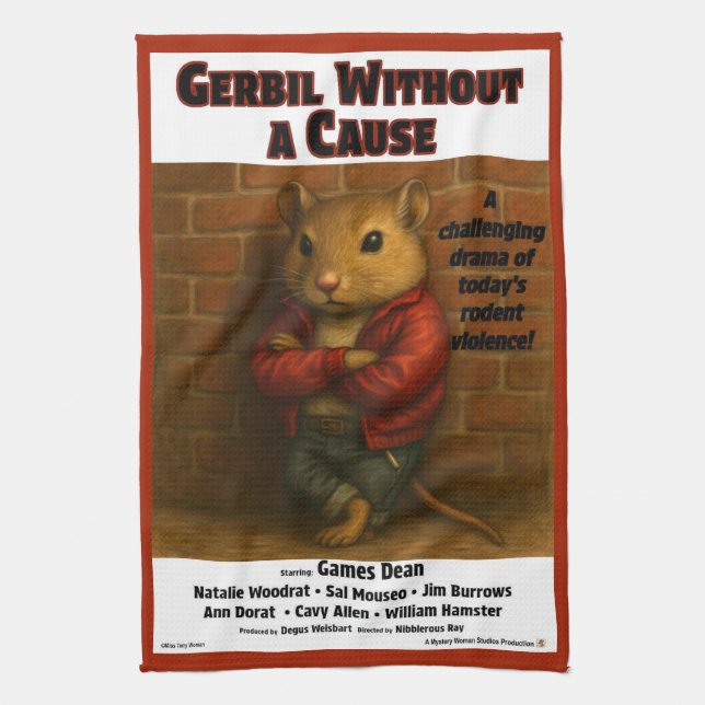 Gerbil Without a Cause Movie Parody Tea Towel (Vertical)