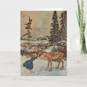 Gerda and the Reindeer by Dulac,Vintage Christmas Holiday Card