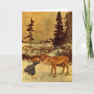 Gerda and the Reindeer by Dulac,Vintage Christmas Holiday Card