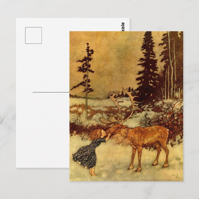 Gerda and the Reindeer by Dulac Vintage Postcard (Front/Back)