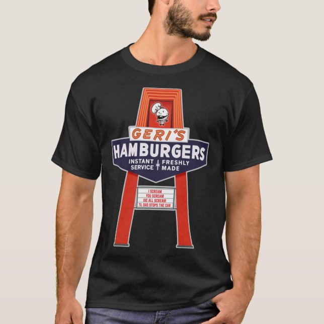Geri&x27;s Hamburgers Marquee Defunct Fast Food Re T-Shirt (Front)