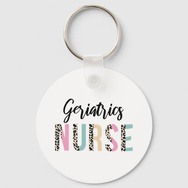 Geriatrics Nurse Cute Leopard Design - Funny Gift  Key Ring (Front)