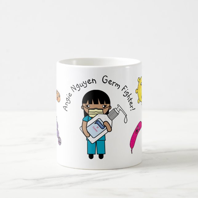 Germ Fighter Cute Long Black Hair Personalised Coffee Mug (Center)