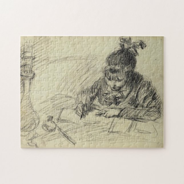Germaine Hoschedé Writing Monet Fine Art Jigsaw Puzzle (Horizontal)