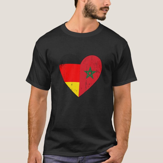 German And Moroccan Flag Heart Morroco T-Shirt (Front)