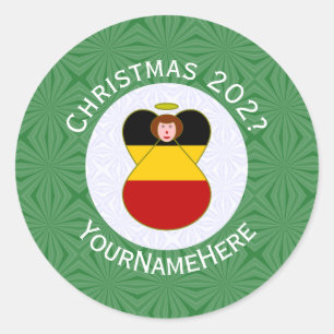German Angel Christmas Flag Personalised  Classic Round Sticker