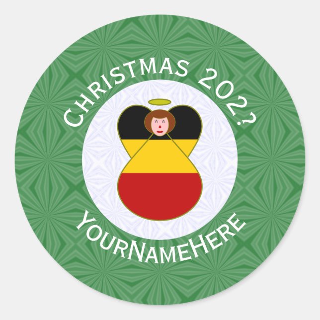 German Angel Christmas Flag Personalised  Classic Round Sticker (Front)