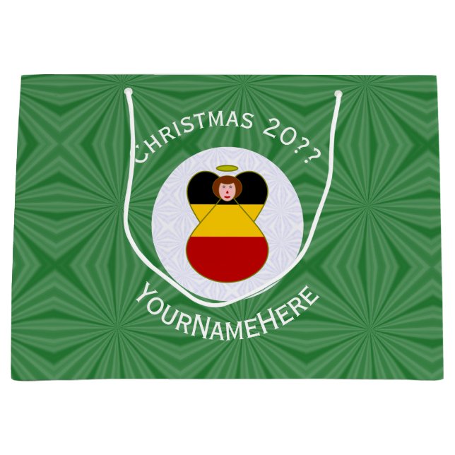 German Angel Christmas Flag Personalised  Large Gift Bag (Front)