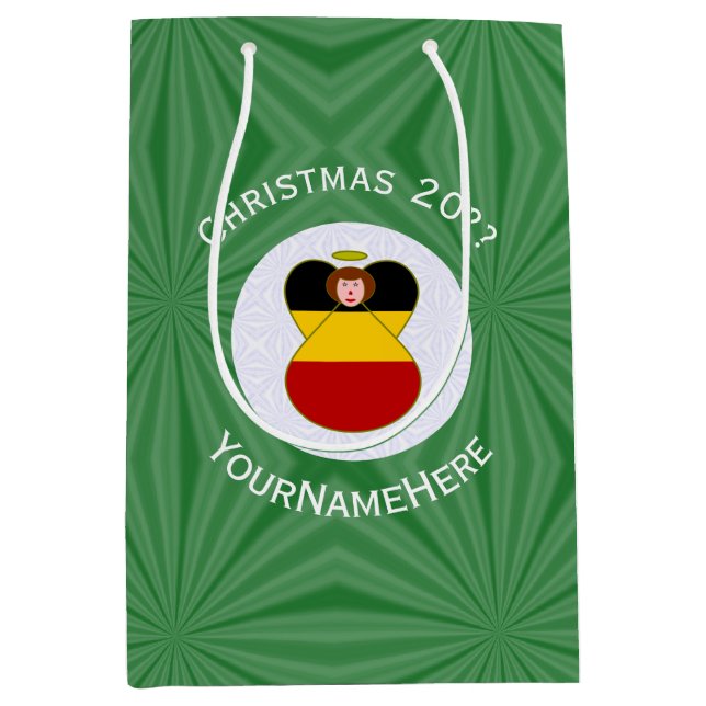 German Angel Christmas Flag Personalised  Medium Gift Bag (Front)