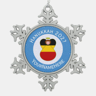 German Angel Hanukkah Flag Personalised  Snowflake Pewter Christmas Ornament